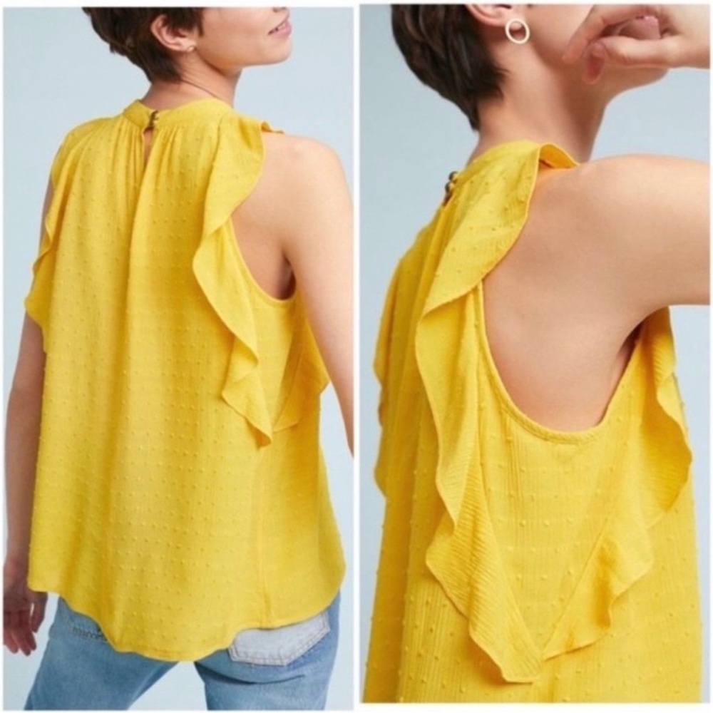 Anthropologie Maeve Lola Ruffled Yellow Blouse Size XS
